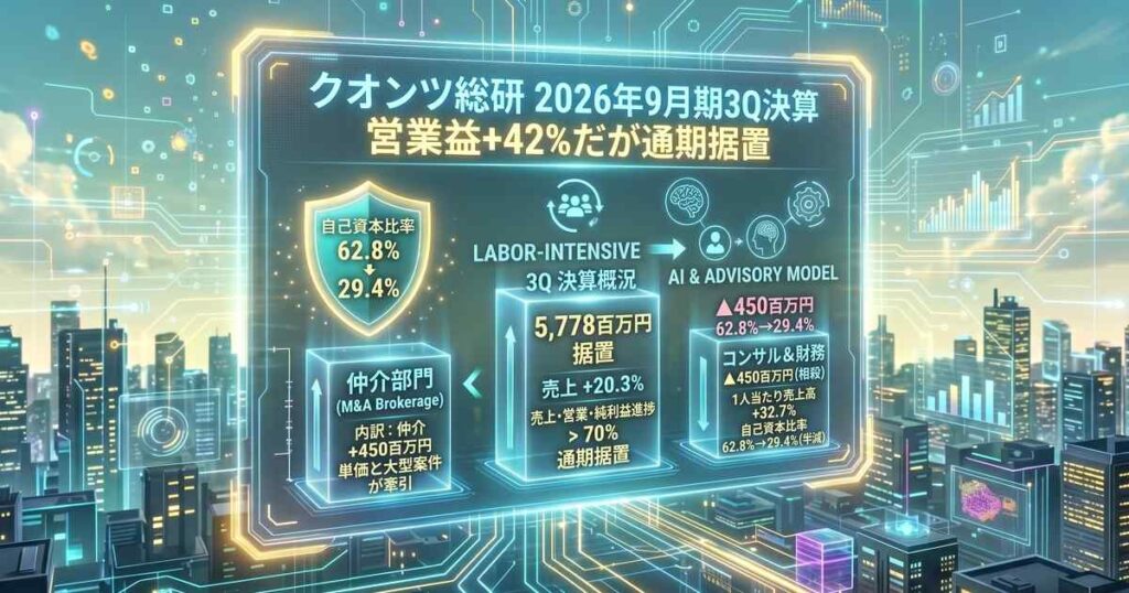 クオンツ総研 2026年9月期3Q決算｜営業益+42%だが通期据置